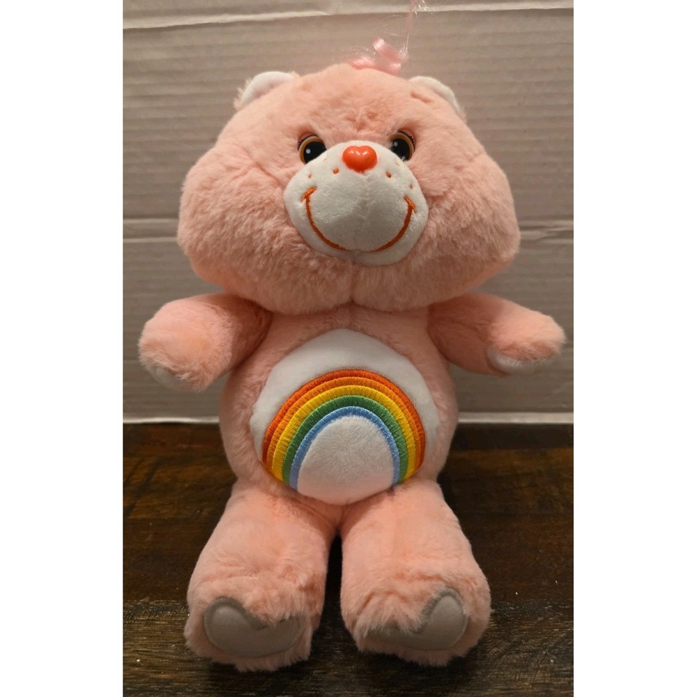 Care Bears Cheer Bear Plush 14" Pink Rainbow Just Play Stuffed Animal Toy